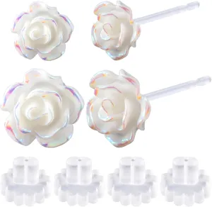Joez Wonderful Plastic Earrings, Rose Colorful White Earring Stud for Sensitive Ears, Earrings Hypoallergenic