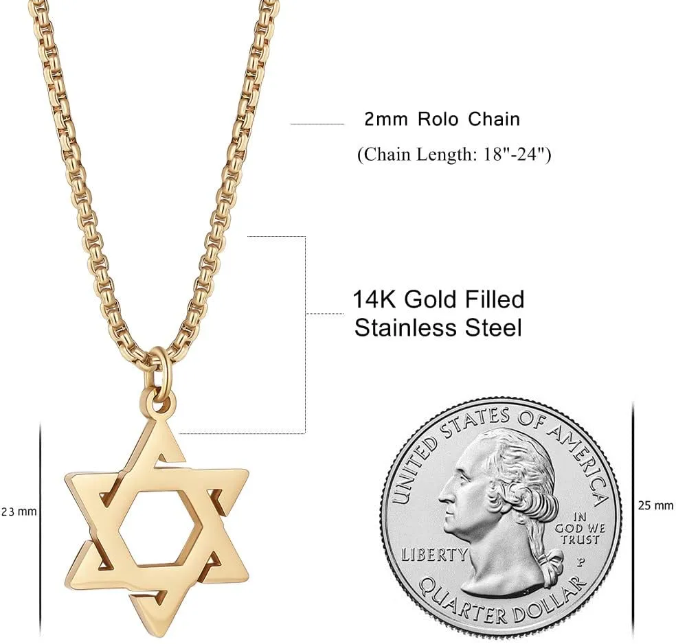 Joxevyia Star of David Necklace Stainless steel David Star Jewish Star Pendant Dainty Religious Necklaces Gifts for Men Guys Son