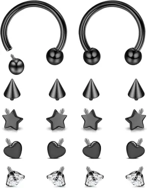 Jstyle 16g Septum Rings for Women Men, Implant Grade G23 Titanium Septum Ring, Internally Threaded Horseshoe Hoop Helix Daith Cartilage Tragus Earrings, Circular Barbell Piercing Jewelry