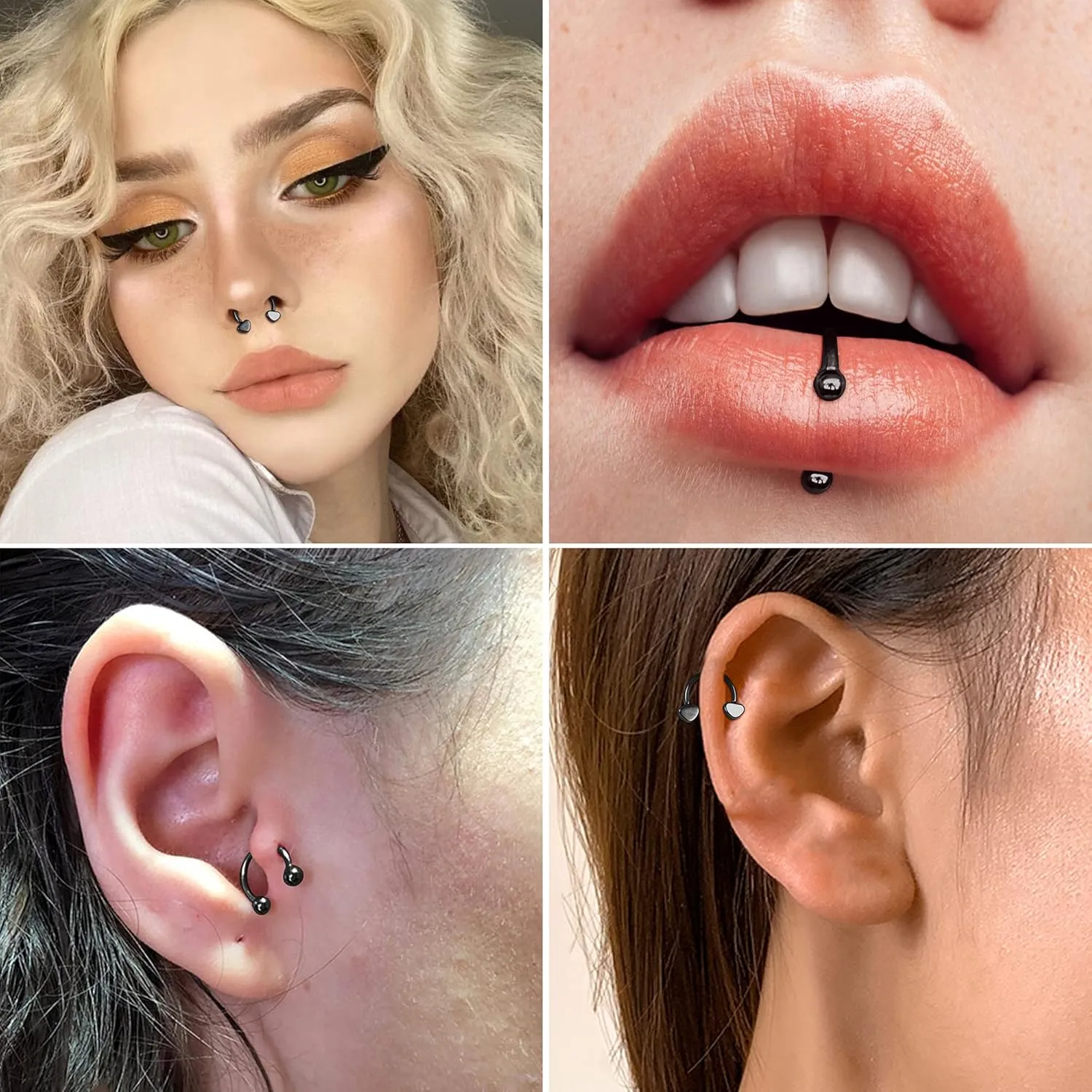 Jstyle 16g Septum Rings for Women Men, Implant Grade G23 Titanium Septum Ring, Internally Threaded Horseshoe Hoop Helix Daith Cartilage Tragus Earrings, Circular Barbell Piercing Jewelry