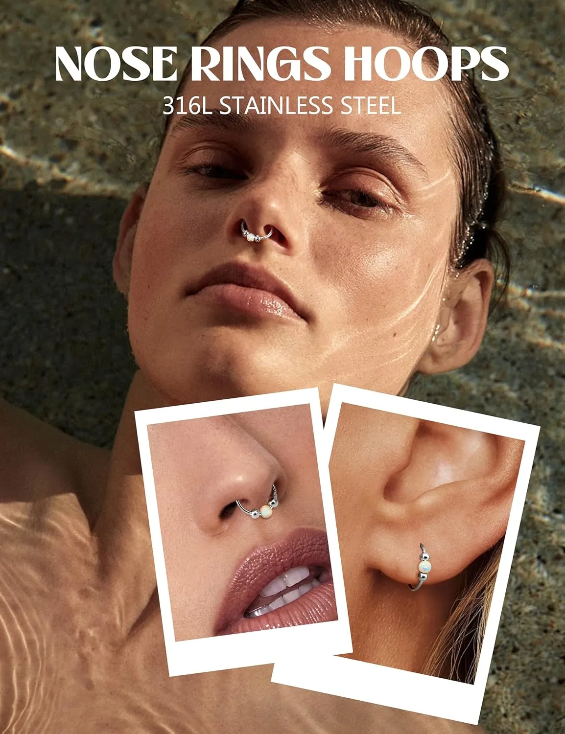 Jstyle 16G/18G/20G Surgical Steel Nose Rings Hoops Women Hypoallergenic Septum Rings Hinged Clicker for Helix Daith Tragus Rook Conch Lip Ring Hoop Cartilage Earring Body Piercing Jewelry 8mm/10mm