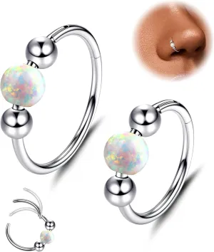 Jstyle 16G/18G/20G Surgical Steel Nose Rings Hoops Women Hypoallergenic Septum Rings Hinged Clicker for Helix Daith Tragus Rook Conch Lip Ring Hoop Cartilage Earring Body Piercing Jewelry 8mm/10mm