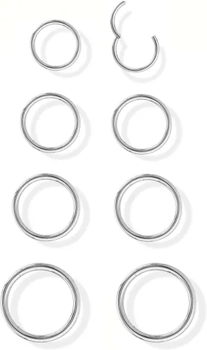Jstyle 8 Pcs 16G 316L Surgical Steel Nose Rings Hoops Septum Rings Lip Rings Hypoallergenic Nose Clicker Ring Tragus Helix Cartilage Daith Rook Sleeper Earring Body Piercing Jewerly for Women Men