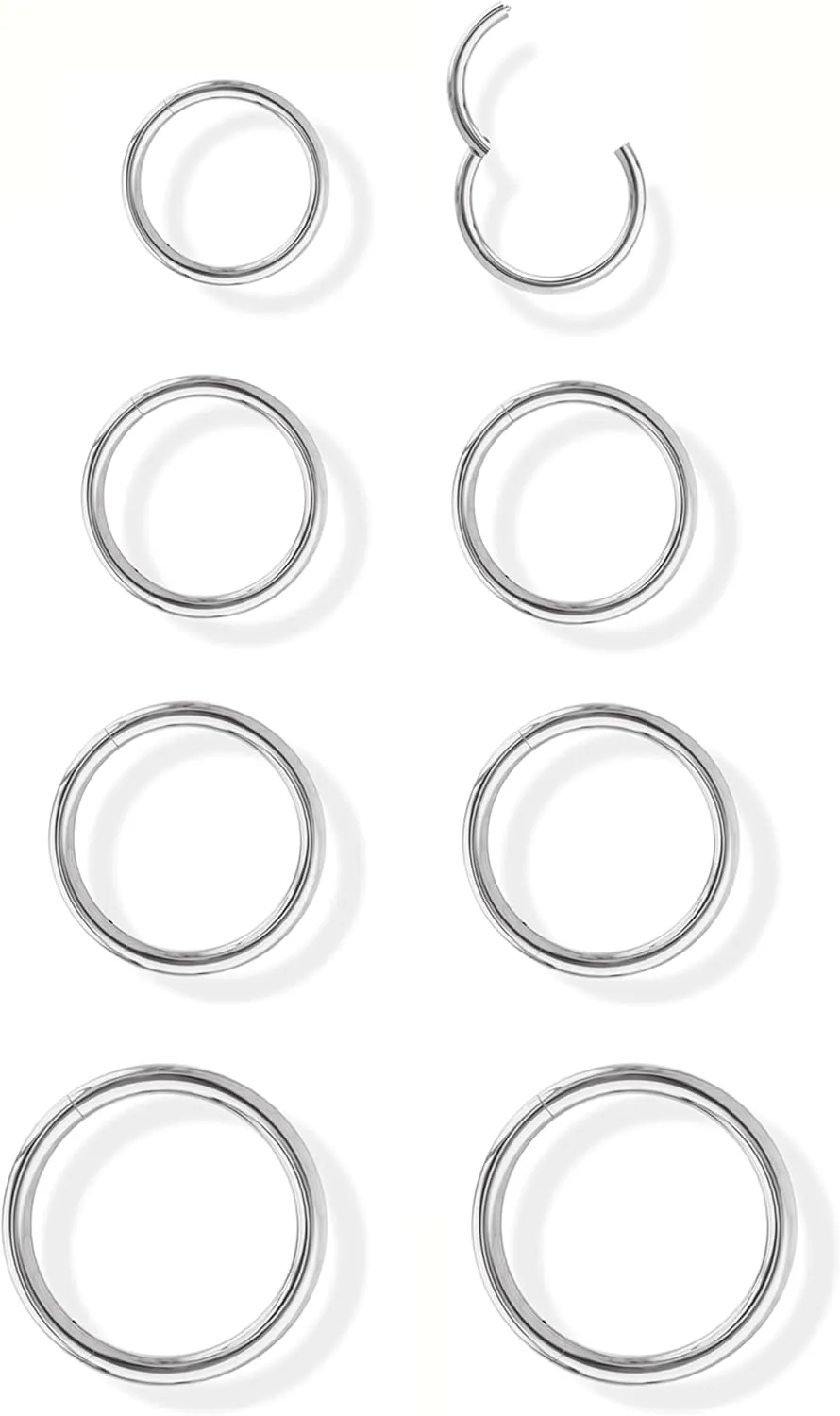 Jstyle 8 Pcs 16G 316L Surgical Steel Nose Rings Hoops Septum Rings Lip Rings Hypoallergenic Nose Clicker Ring Tragus Helix Cartilage Daith Rook Sleeper Earring Body Piercing Jewerly for Women Men