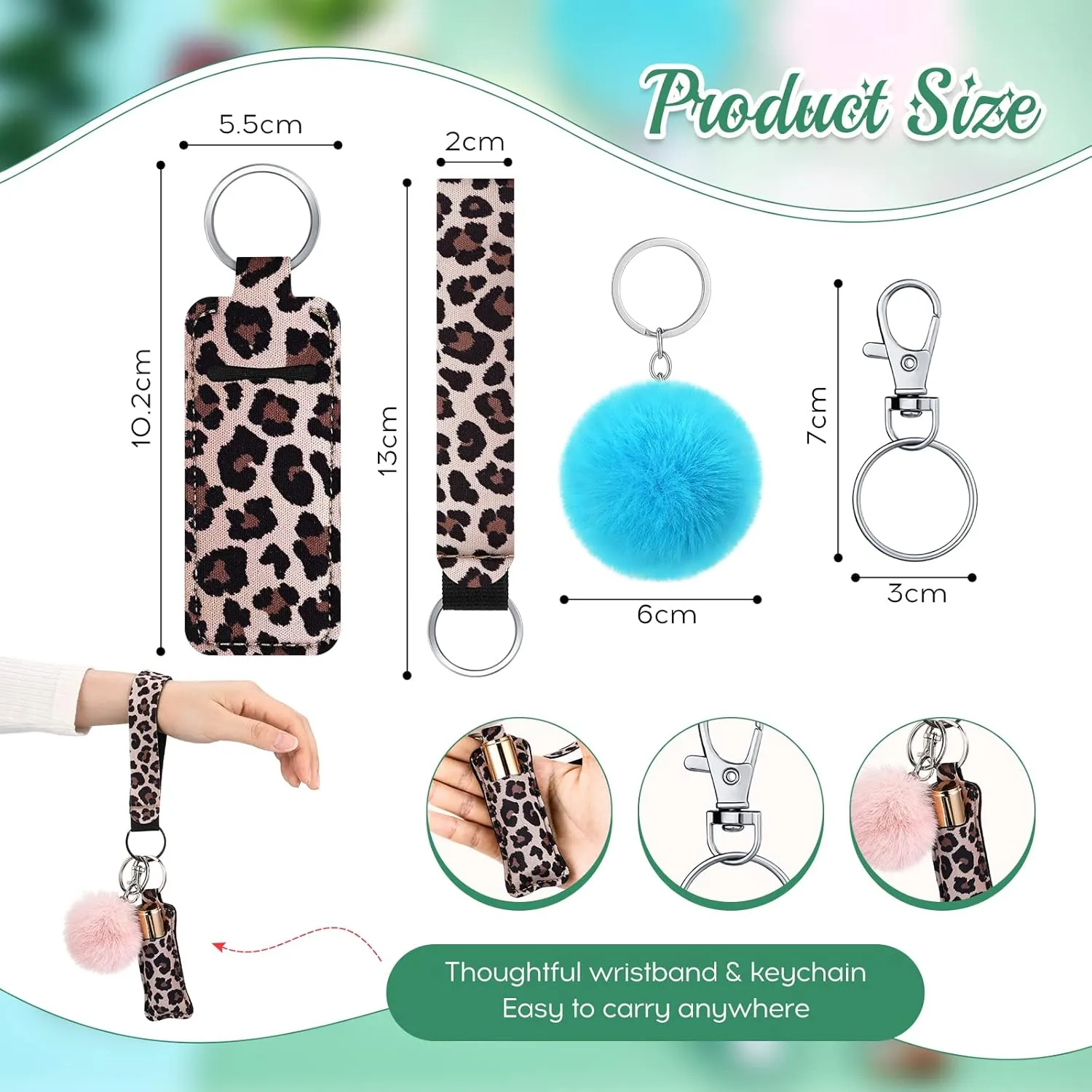 Junkin 40 Pcs Lipstick Holder Keychain Lip Holder Keychain Clip on Lipstick Pouch Fluffy Ball with Keyring