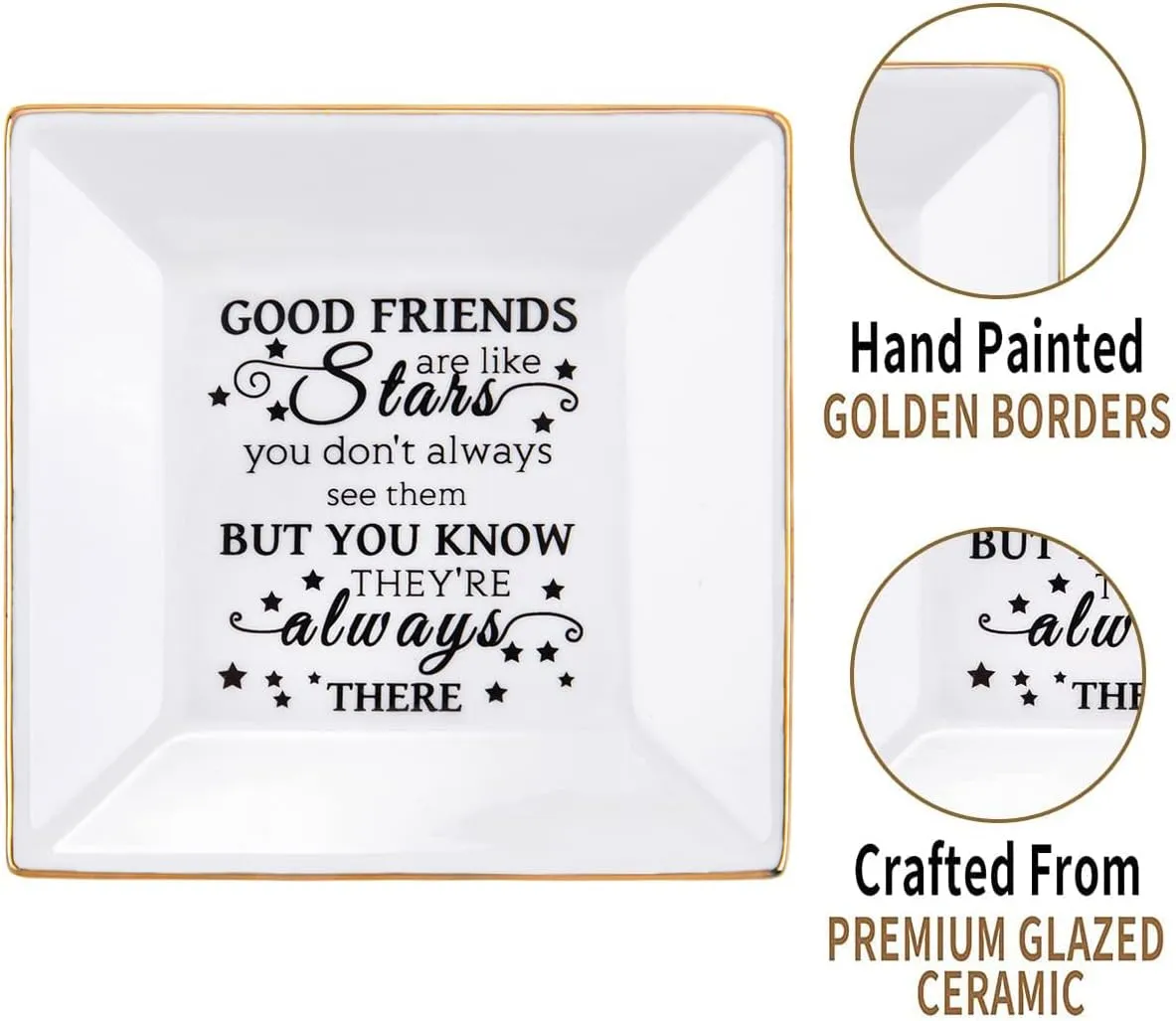 Kaidouma Friend Gifts for Women - Ceramic Ring Trinket Dish Jewelry Tray - Birthday Christmas Gifts for Her Best Friends Female - Friendship Gifts for Women Friends - Good Friends are Like Stars Gift