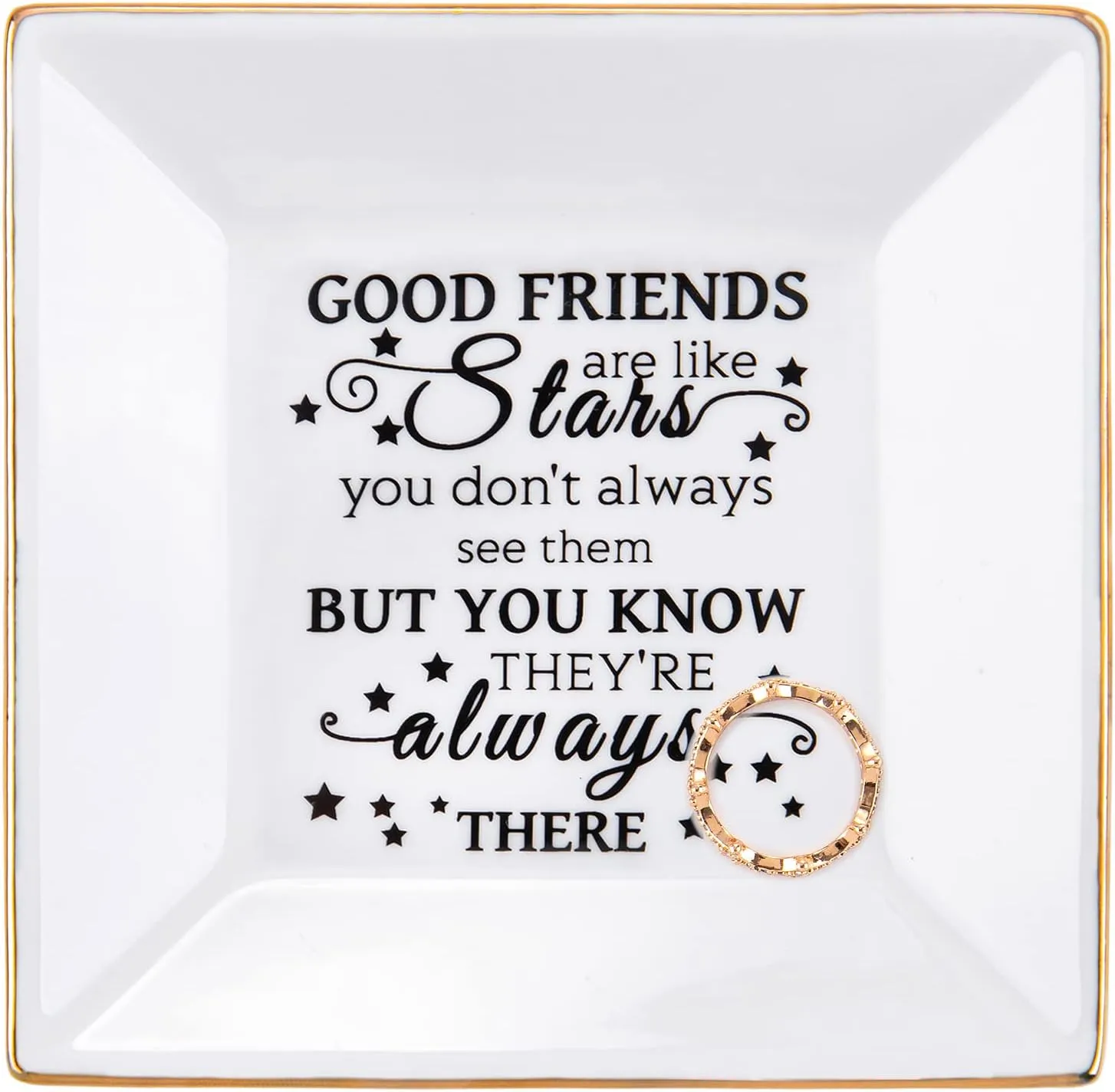 Kaidouma Friend Gifts for Women - Ceramic Ring Trinket Dish Jewelry Tray - Birthday Christmas Gifts for Her Best Friends Female - Friendship Gifts for Women Friends - Good Friends are Like Stars Gift