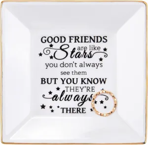 Kaidouma Friend Gifts for Women - Ceramic Ring Trinket Dish Jewelry Tray - Birthday Christmas Gifts for Her Best Friends Female - Friendship Gifts for Women Friends - Good Friends are Like Stars Gift