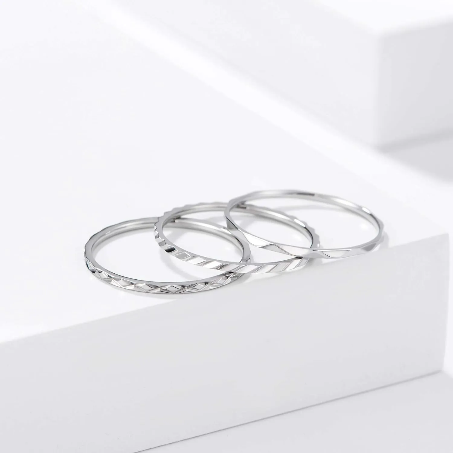 KAZITSAN 1mm 3pc Women Men Stainless Steel Rings fashion Plain Band Knuckle Stacking Midi Rings Silver/Rose Gold Wedding Band Comfort Fit