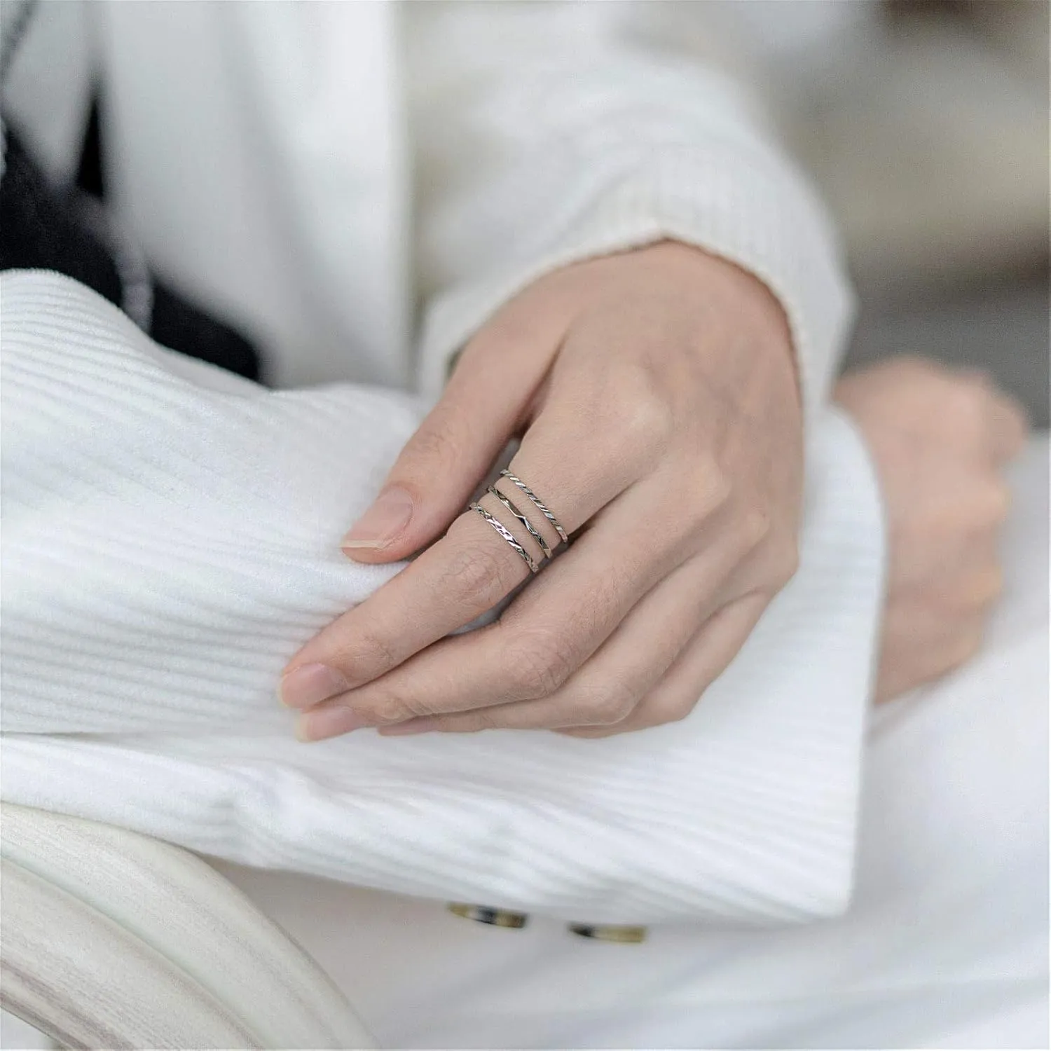 KAZITSAN 1mm 3pc Women Men Stainless Steel Rings fashion Plain Band Knuckle Stacking Midi Rings Silver/Rose Gold Wedding Band Comfort Fit