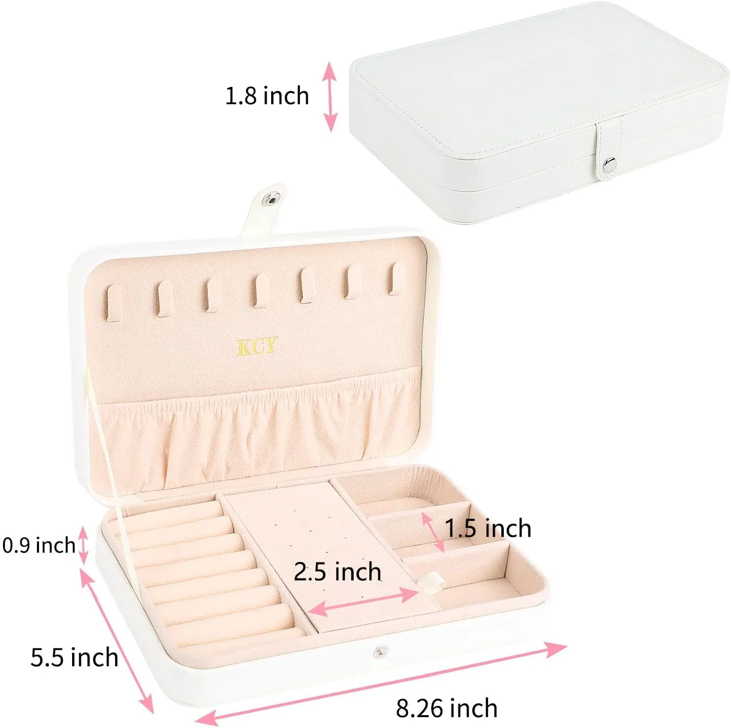 KCY Jewelry Box for Women Girls,Small Travel Jewelry Organizer Case,PU Leather Portable Jewellery Storage Boxes Display Holder for Ring Earrings Necklace Bracelet Bangle, Men Teen Kids Gift, White
