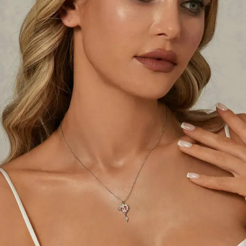 Key Necklace 925 Sterling Silver Retro Vintage Butterfly Vine Heart Jewelry Gifts for Women Girls