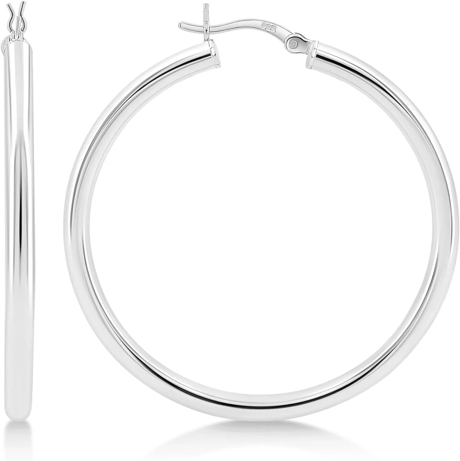 KEZEF 925 Sterling Silver Chunky Hoop Earrings - 3mm Tube Hoops for Women - 45mm Sterling Silver