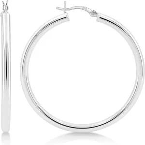 KEZEF 925 Sterling Silver Chunky Hoop Earrings - 3mm Tube Hoops for Women - 45mm Sterling Silver