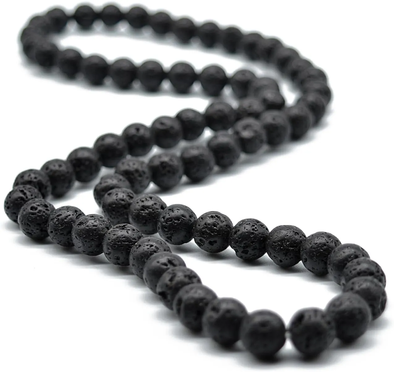KIKILA 8MM Natural Tiger Eye Lava Stone Beaded Choker Necklace Genuine Gemstone Anxiety Stretch Necklace For Men