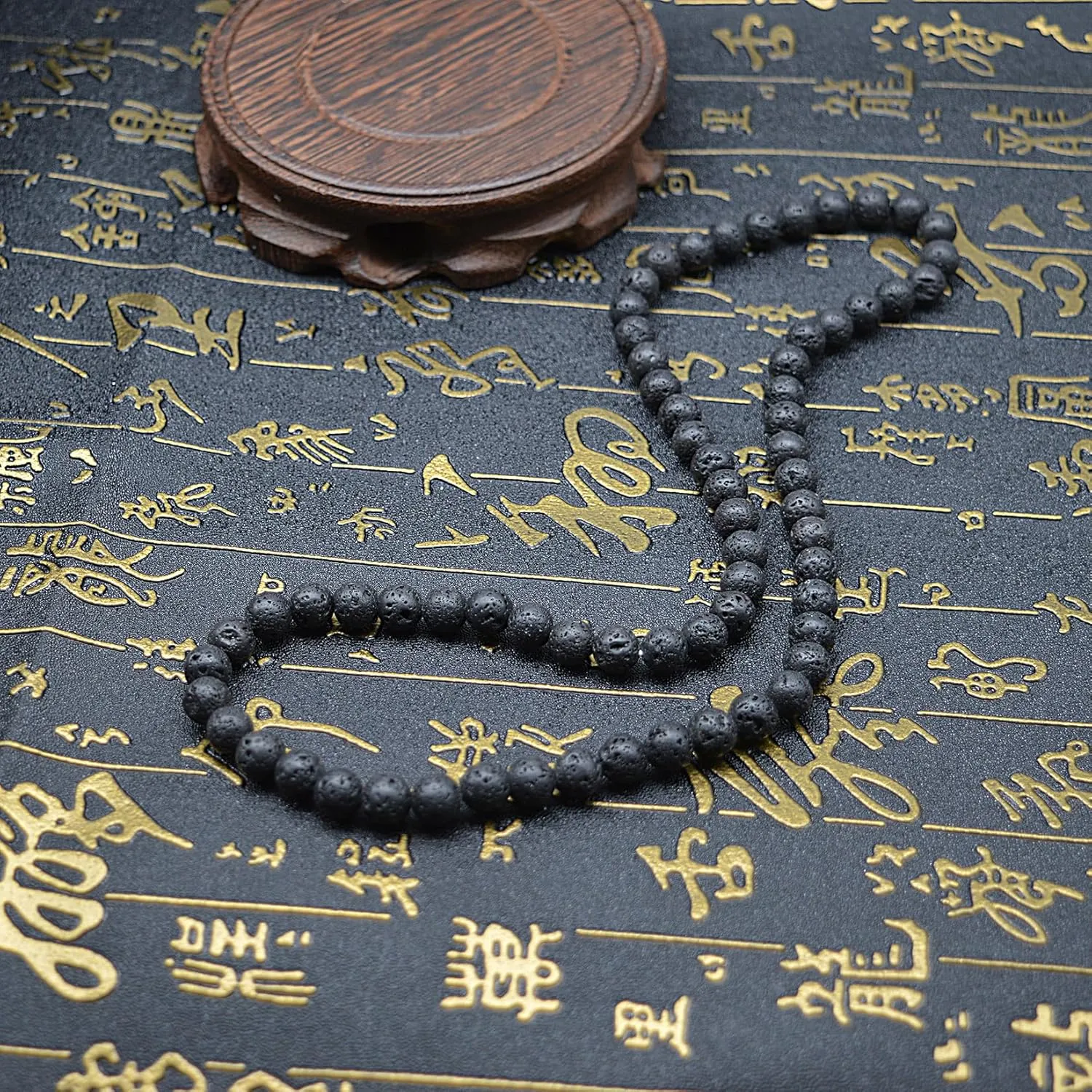 KIKILA 8MM Natural Tiger Eye Lava Stone Beaded Choker Necklace Genuine Gemstone Anxiety Stretch Necklace For Men