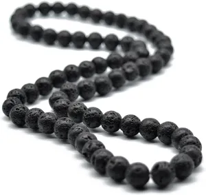 KIKILA 8MM Natural Tiger Eye Lava Stone Beaded Choker Necklace Genuine Gemstone Anxiety Stretch Necklace For Men
