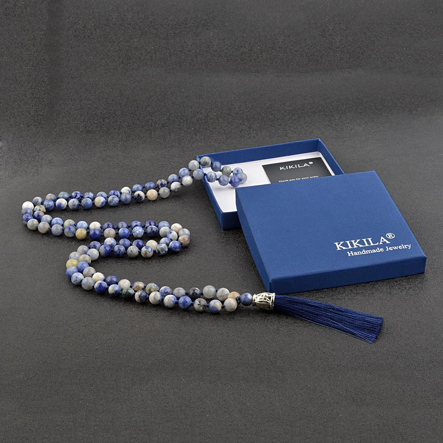 KIKILA Mala Beads 108 Natural Stone GemStones Japamala Yoga Meditation Hand Knotted Beaded Tassel Necklace for Women Men