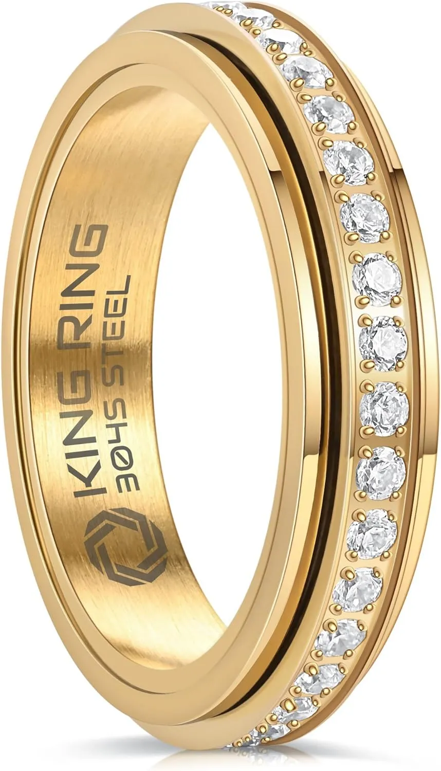 King Ring 5mm Fidget Rings  Rings for Men & Women with Glass Stones K34  Designed in USA