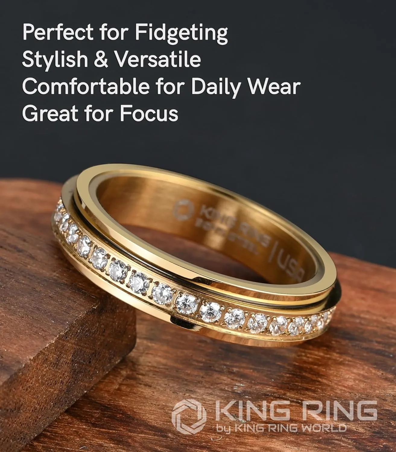 King Ring 5mm Fidget Rings  Rings for Men & Women with Glass Stones K34  Designed in USA