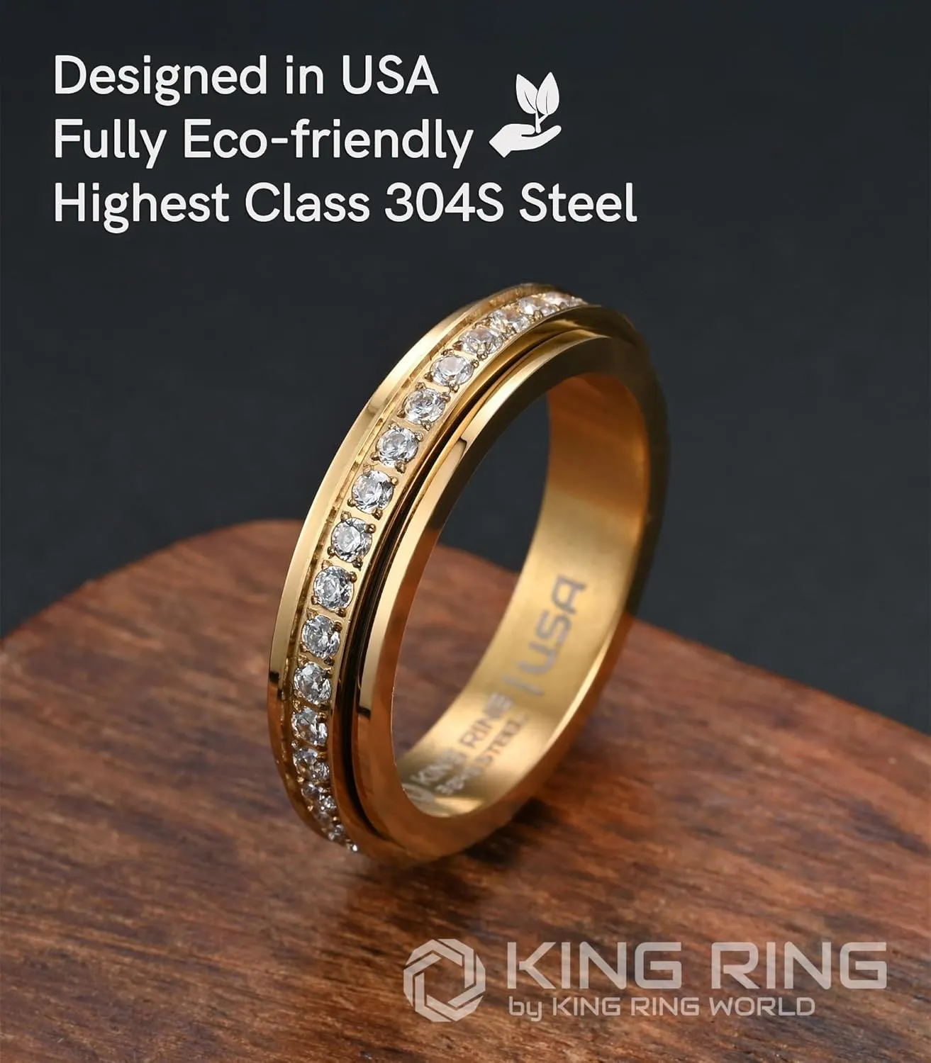 King Ring 5mm Fidget Rings  Rings for Men & Women with Glass Stones K34  Designed in USA