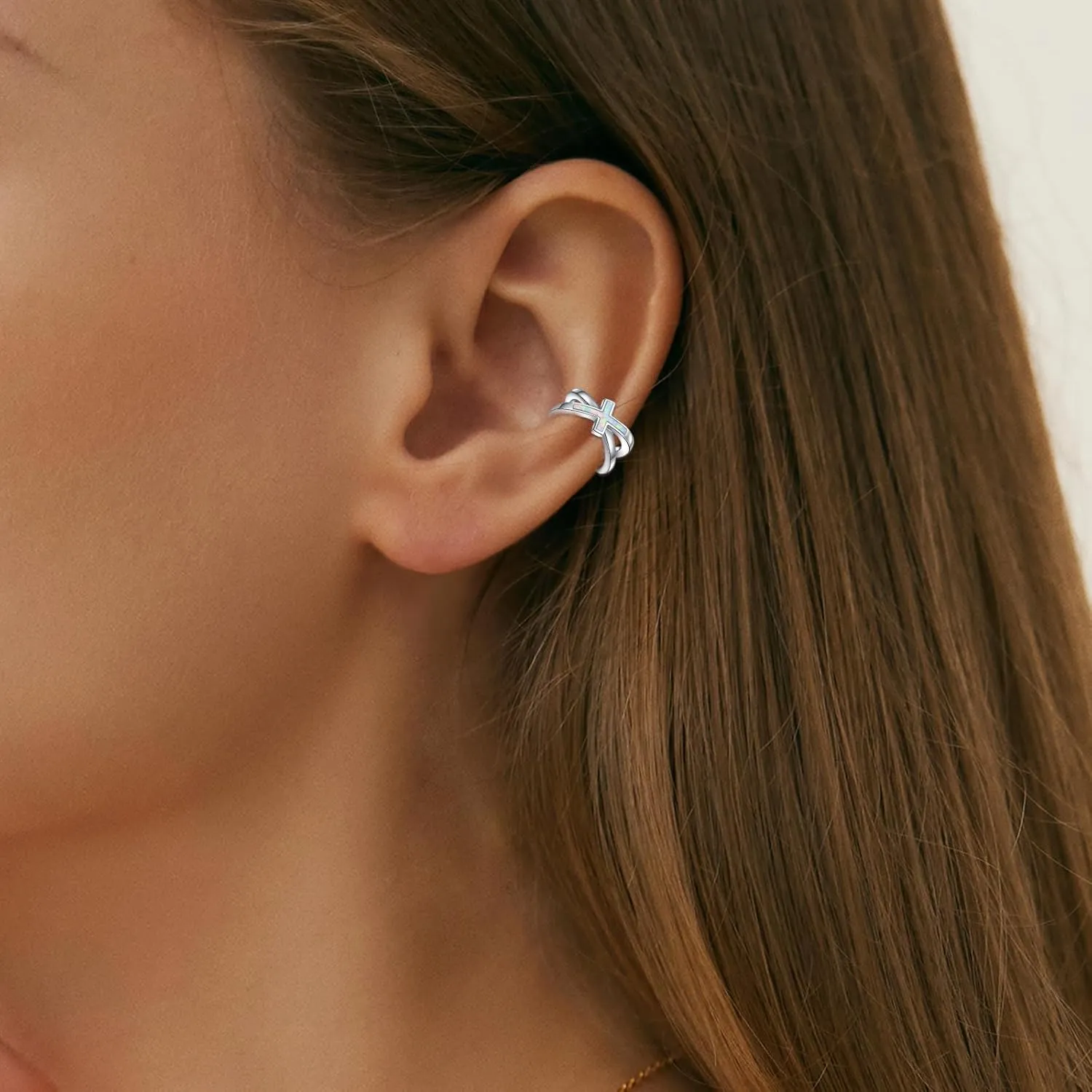 Koyekti Silver/Black Cross Opal Ear Cuff NonPiercing 925 Sterling Silve Cross Cartilage Earrings Cross Jewelry Gifts for Women