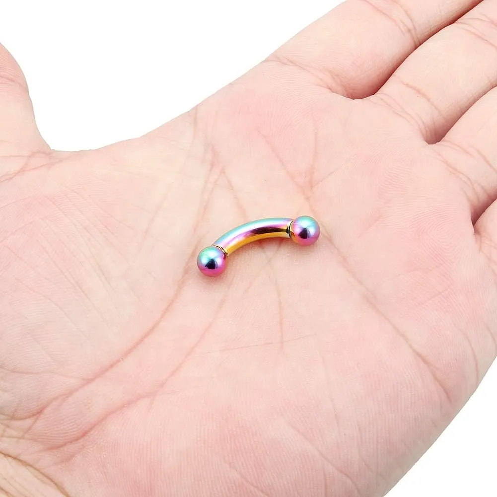 Kridzisw 2G 4G 6G 8G Curved Barbells Piercing Jewelry Internally Threaded PA Rings 316L Surgical Steel Colorful Tongue Rings Nipple Bars Piercings Jewelry for Women Men 12mm 16mm