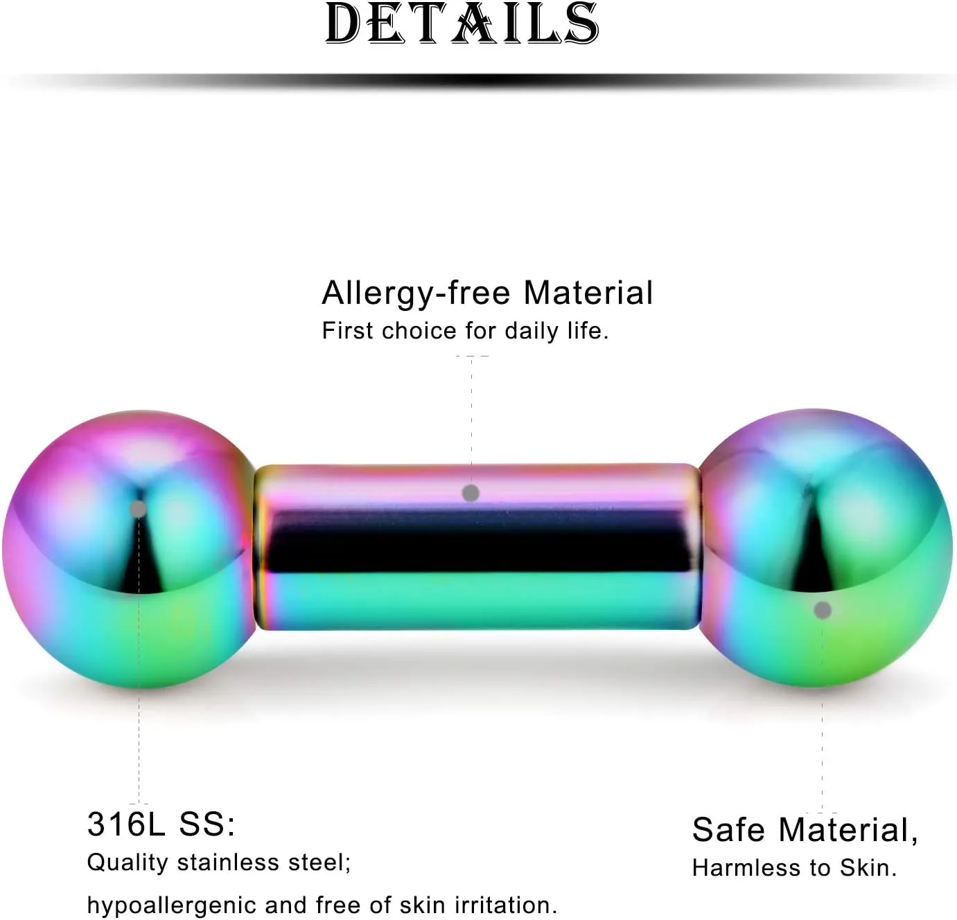 Kridzisw 2G 4G 6G 8G Straight Barbells Piercing Jewelry Internally Threaded PA Rings 316L Surgical Steel Colorful Tongue Rings Nipple Bars Piercing Jewelry for Women Men 12mm 16mm