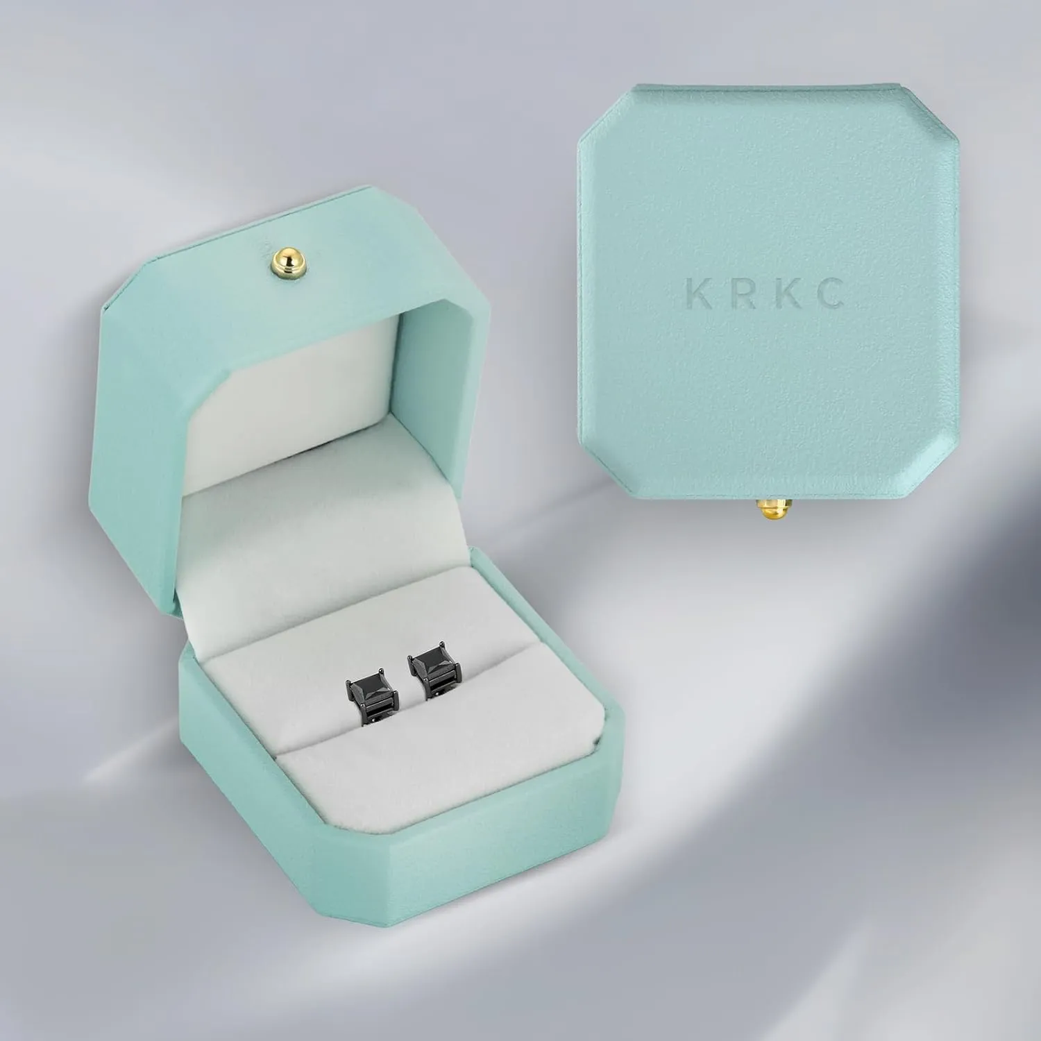 KRKC Black Moissanite Stud Earrings for Men, D Color VVS1 Clarity, Lab Created Diamond Earrings, Vermeil 925 Sterling Silver Hypoallergenic 14K Black Gold Friction Back Earrings Jewelry for Men Women Gift