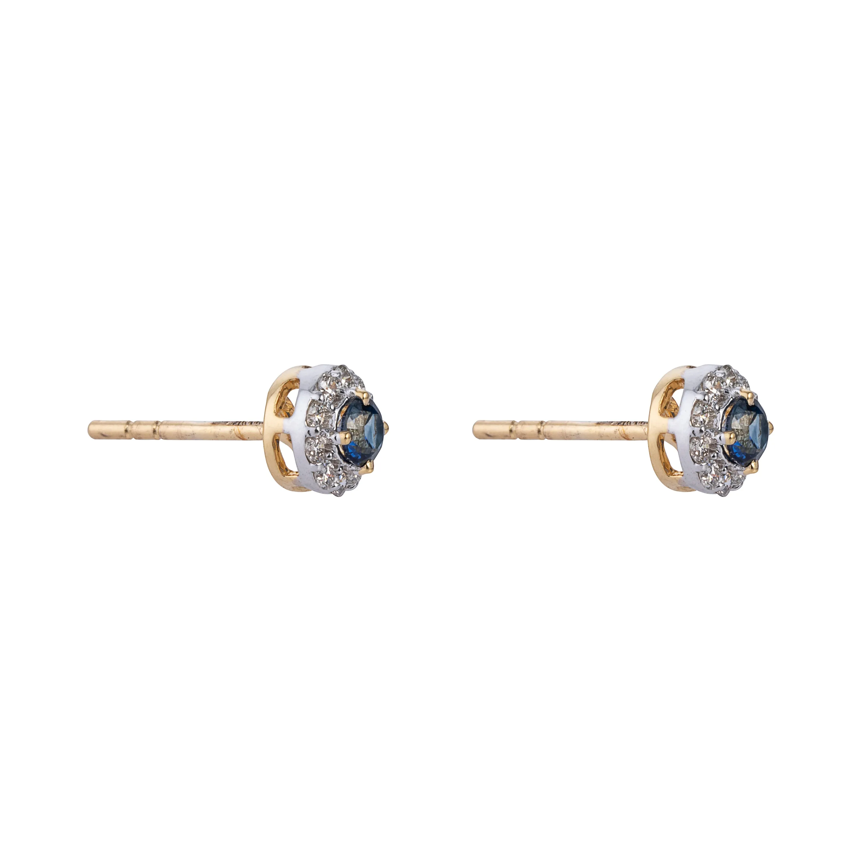 Kyra Sapphire Diamond Halo Studs, 14k Yellow Gold