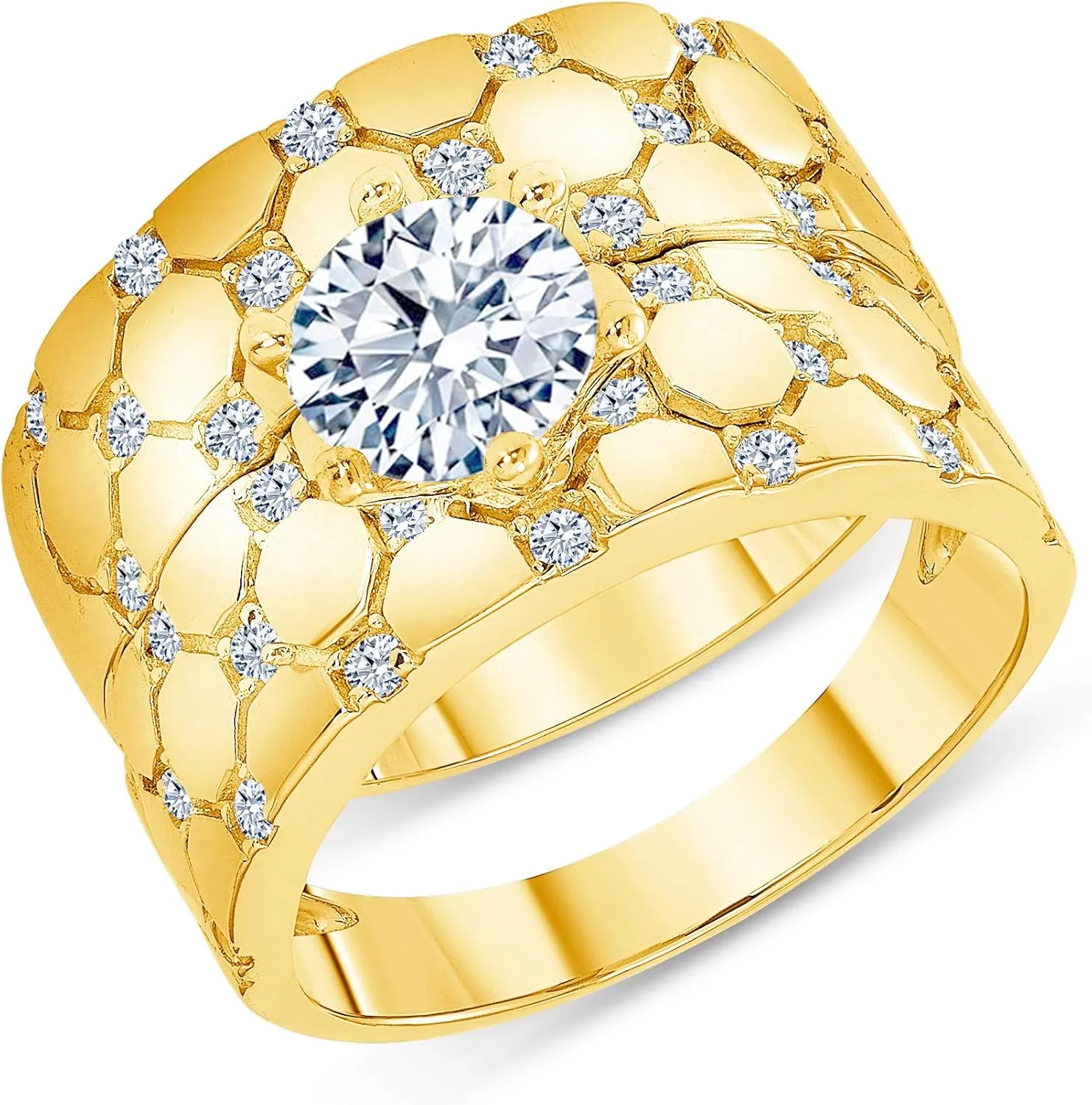 Lab Grown Diamond in 14k Yellow Gold Trio Ring Set - 3 Piece Her Wedding Engagement and His Band Lab Created Diamonds Jewelry Mens Women Gift 1.2 CT G-H.
