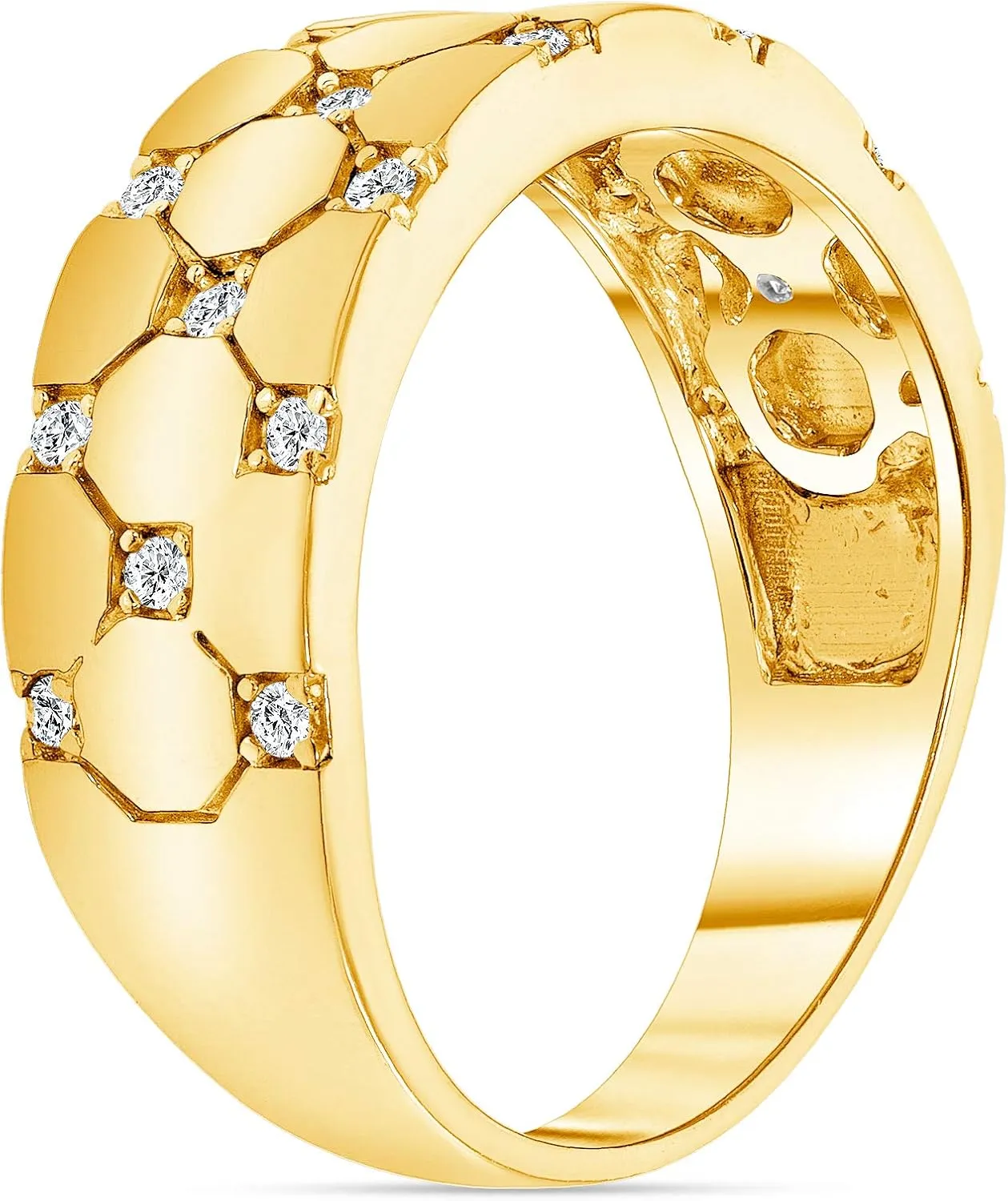 Lab Grown Diamond in 14k Yellow Gold Trio Ring Set - 3 Piece Her Wedding Engagement and His Band Lab Created Diamonds Jewelry Mens Women Gift 1.2 CT G-H.