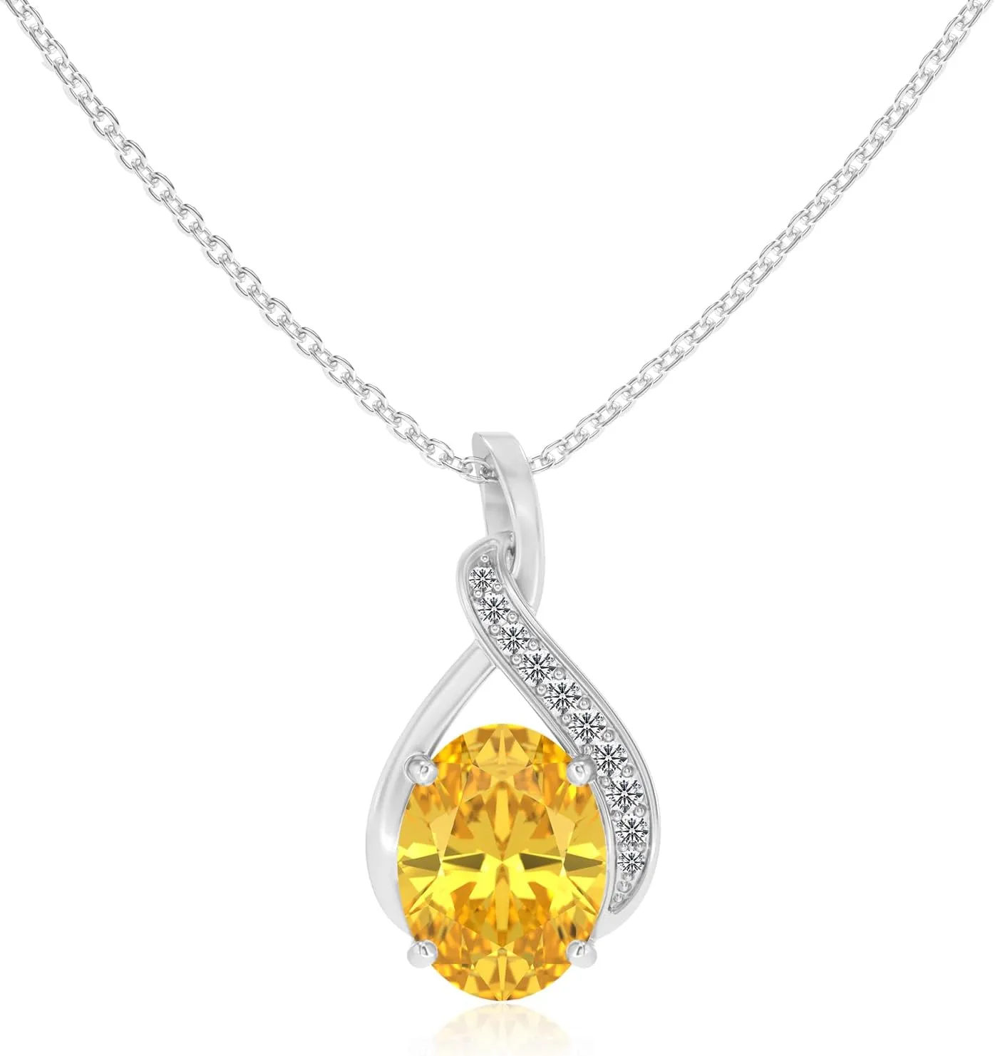 Lab Grown Yellow Sapphire Oval Swirl Pendant Necklace with Diamond Halo for Women in Silver/Gold/Platinum, September Birthstone Jewelry Gifts for Her Birthday, Anniversary, Mothers Day,Valentines