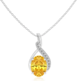 Lab Grown Yellow Sapphire Oval Swirl Pendant Necklace with Diamond Halo for Women in Silver/Gold/Platinum, September Birthstone Jewelry Gifts for Her Birthday, Anniversary, Mothers Day,Valentines
