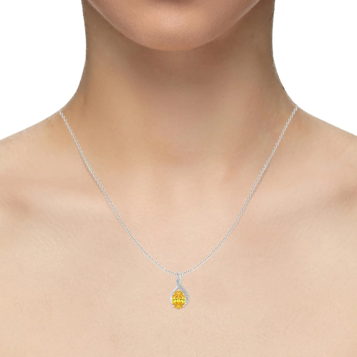 Lab Grown Yellow Sapphire Oval Swirl Pendant Necklace with Diamond Halo for Women in Silver/Gold/Platinum, September Birthstone Jewelry Gifts for Her Birthday, Anniversary, Mothers Day,Valentines