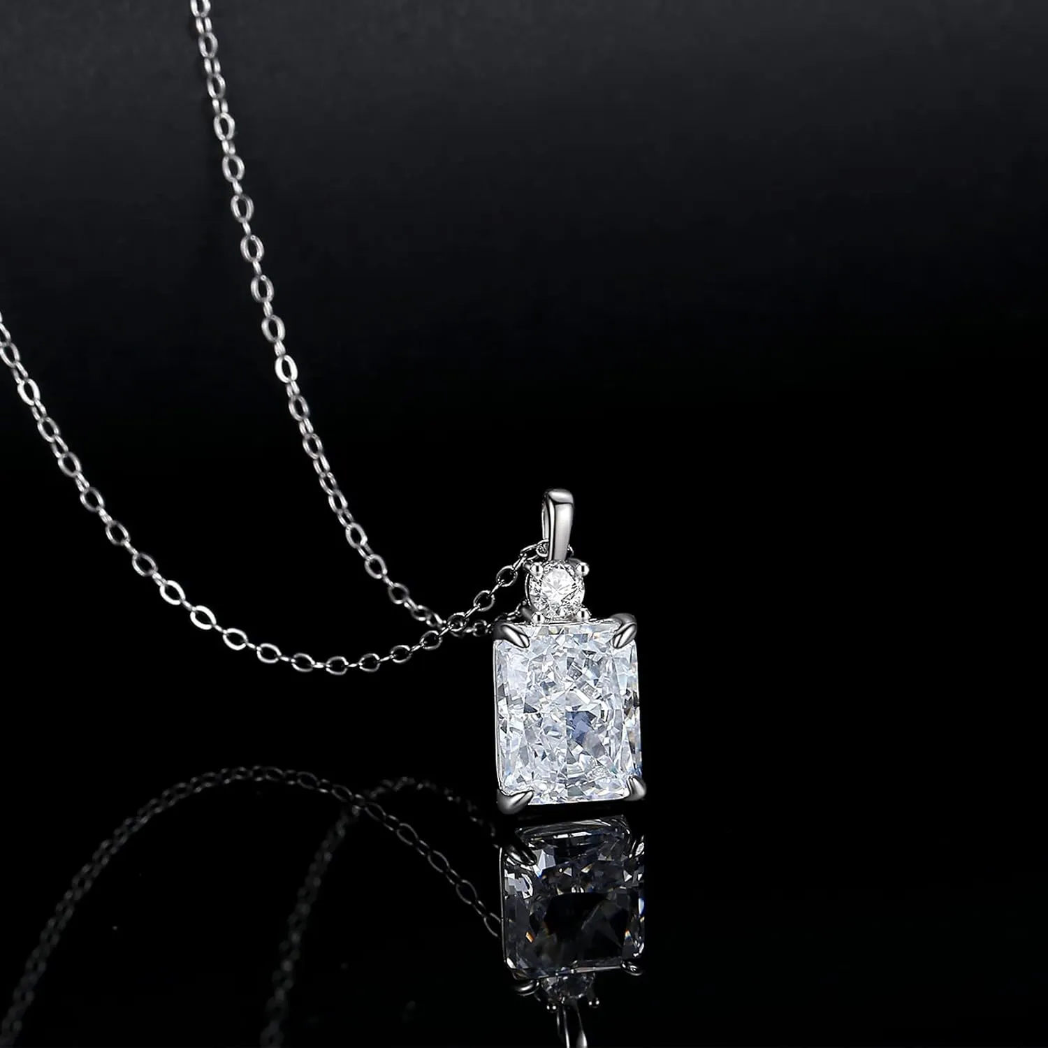 Lab Simulated Diamond Necklace for Women 925 Sterling Silver Radiant Cut 3.5Ct Pendant 18K White Gold Plated Jewelry Gifts