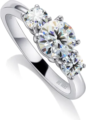 Ladylike 1.6 Carat 3 Stone Moissanite Engagement Rings for Women 925 Sterling Silver Round Cut D Color VVS1 Stackable Anniversary Wedding Promise Band for Her Size 5-11