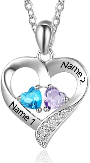 Lam Hub Fong Personalized Name Necklace with Birthstone - Custom Jewelry for Women, Mothers Day Gifts, Mom & Daughter Necklace, Engraved Heart Charm, Mother's Keepsake Gift, Perfect for Wife or Her