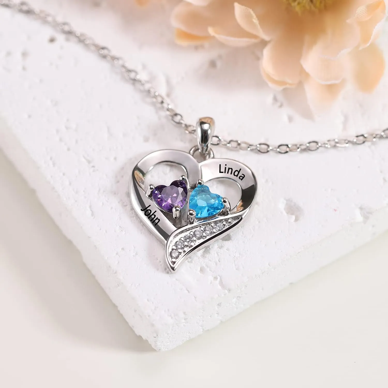 Lam Hub Fong Personalized Name Necklace with Birthstone - Custom Jewelry for Women, Mothers Day Gifts, Mom & Daughter Necklace, Engraved Heart Charm, Mother's Keepsake Gift, Perfect for Wife or Her
