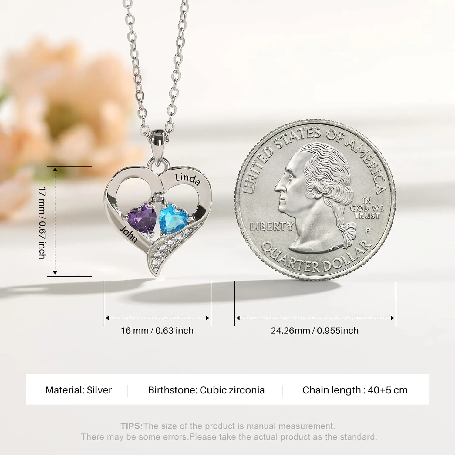 Lam Hub Fong Personalized Name Necklace with Birthstone - Custom Jewelry for Women, Mothers Day Gifts, Mom & Daughter Necklace, Engraved Heart Charm, Mother's Keepsake Gift, Perfect for Wife or Her