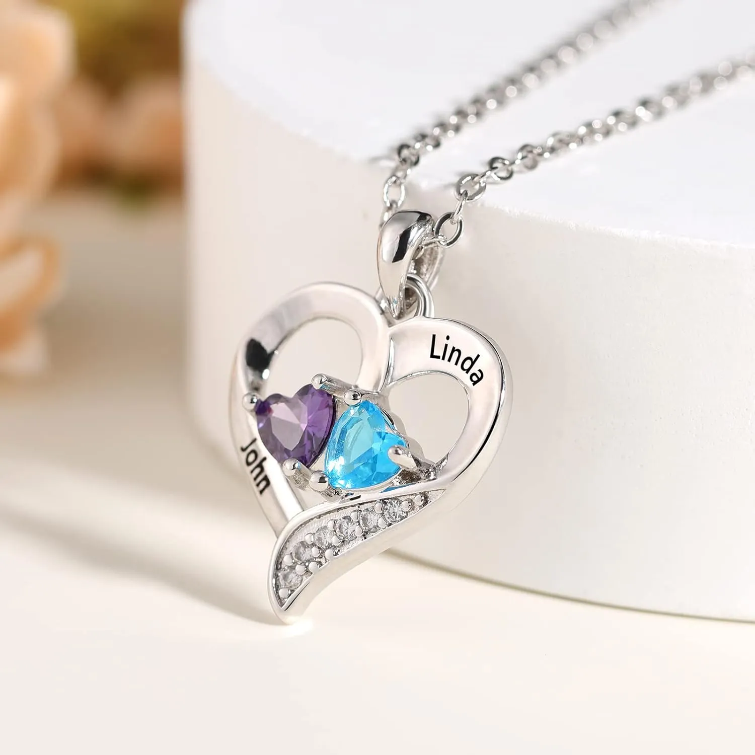 Lam Hub Fong Personalized Name Necklace with Birthstone - Custom Jewelry for Women, Mothers Day Gifts, Mom & Daughter Necklace, Engraved Heart Charm, Mother's Keepsake Gift, Perfect for Wife or Her