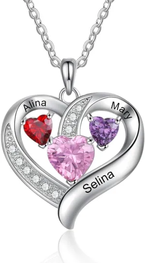 Lam Hub Fong Personalized Name Necklace with Birthstone - Custom Jewelry for Women, Mothers Day Gifts, Mom & Daughter Necklace, Engraved Heart Charm, Mother's Keepsake Gift, Perfect for Wife or Her