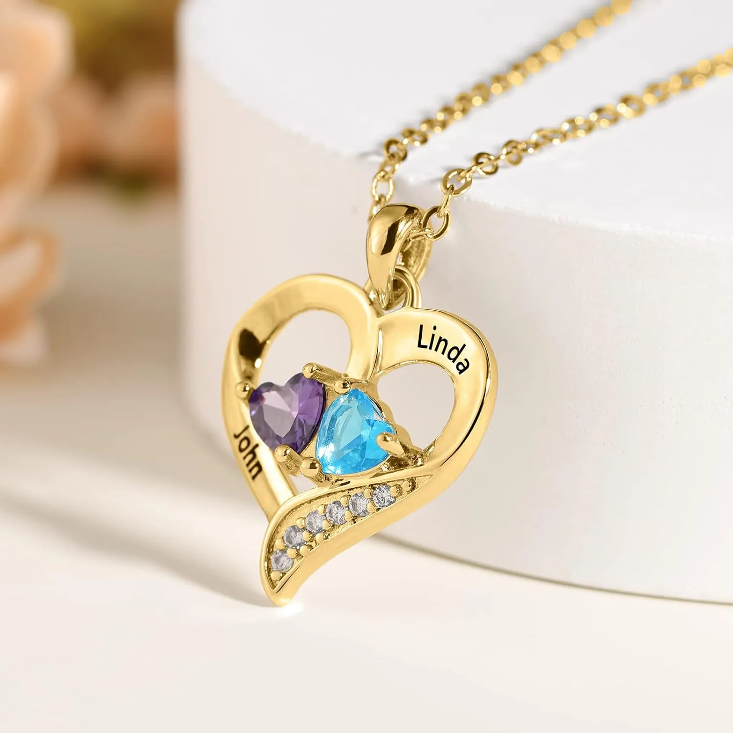 Lam Hub Fong Personalized Name Necklace with Birthstone - Custom Jewelry for Women, Mothers Day Gifts, Mom & Daughter Necklace, Engraved Heart Charm, Mother's Keepsake Gift, Perfect for Wife or Her