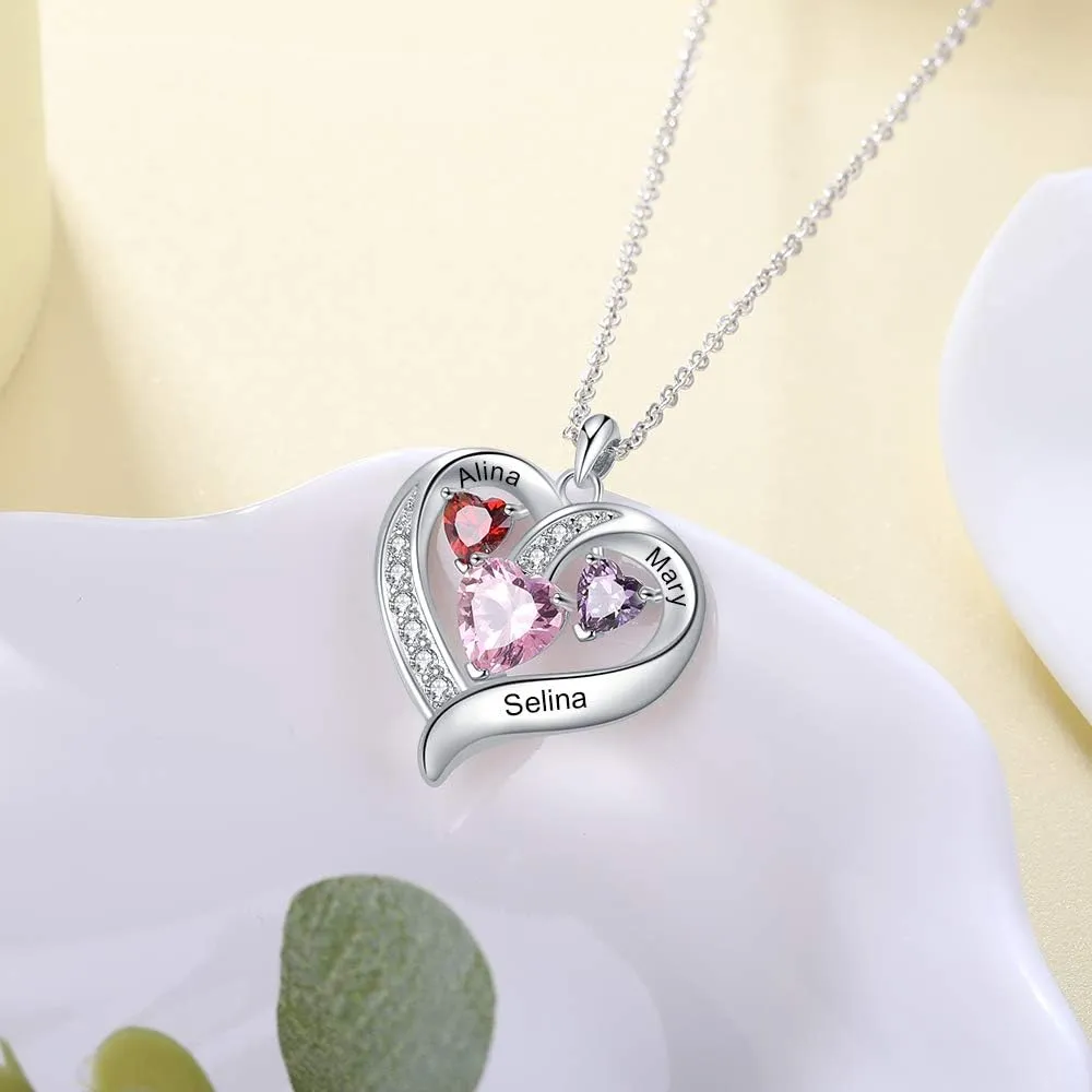 Lam Hub Fong Personalized Name Necklace with Birthstone - Custom Jewelry for Women, Mothers Day Gifts, Mom & Daughter Necklace, Engraved Heart Charm, Mother's Keepsake Gift, Perfect for Wife or Her