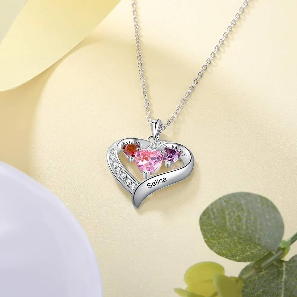 Lam Hub Fong Personalized Name Necklace with Birthstone - Custom Jewelry for Women, Mothers Day Gifts, Mom & Daughter Necklace, Engraved Heart Charm, Mother's Keepsake Gift, Perfect for Wife or Her