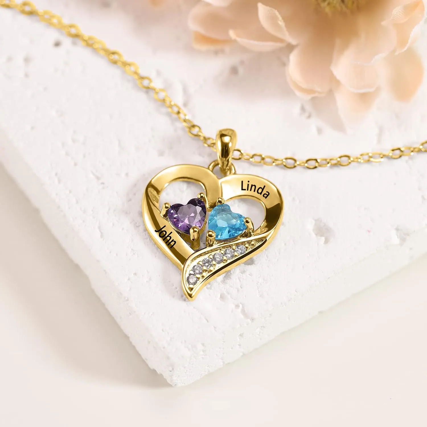 Lam Hub Fong Personalized Name Necklace with Birthstone - Custom Jewelry for Women, Mothers Day Gifts, Mom & Daughter Necklace, Engraved Heart Charm, Mother's Keepsake Gift, Perfect for Wife or Her
