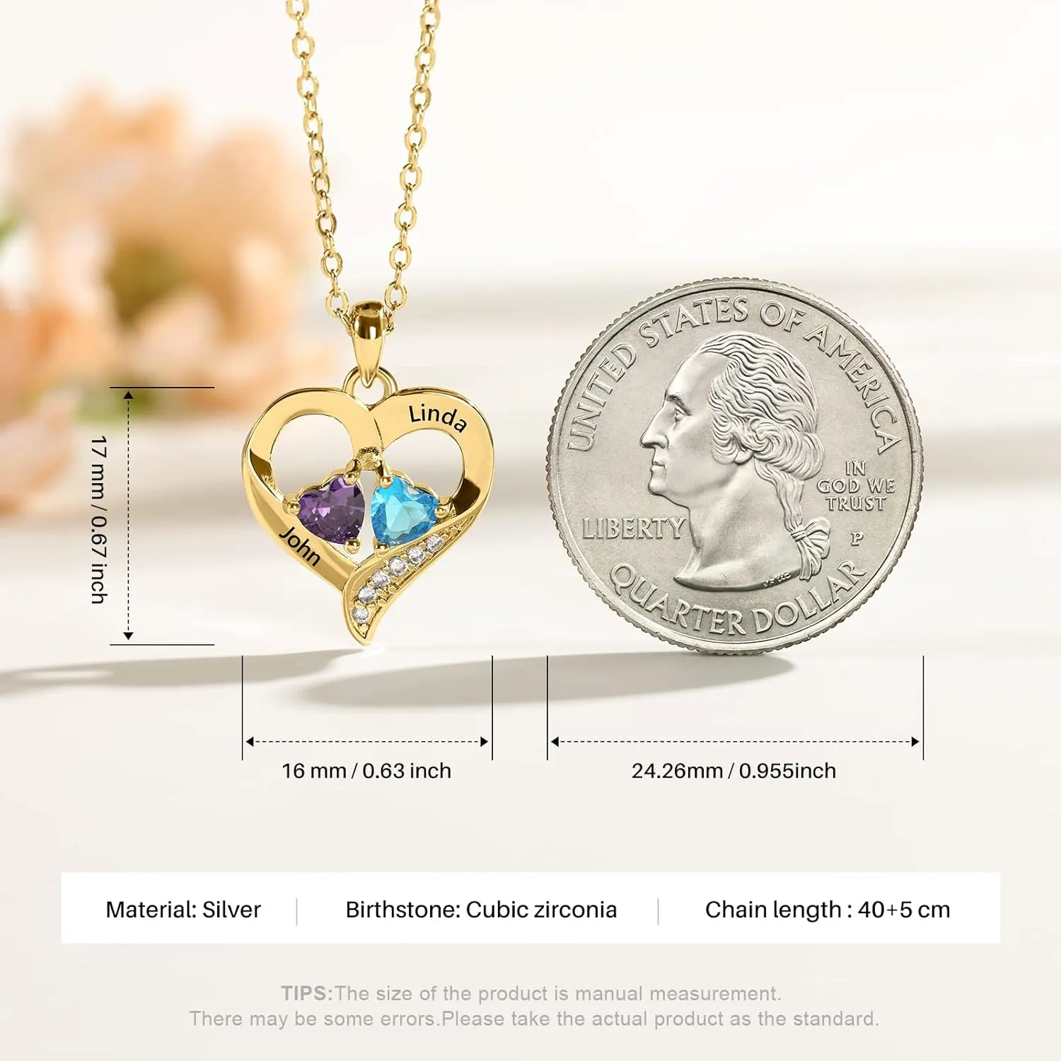 Lam Hub Fong Personalized Name Necklace with Birthstone - Custom Jewelry for Women, Mothers Day Gifts, Mom & Daughter Necklace, Engraved Heart Charm, Mother's Keepsake Gift, Perfect for Wife or Her