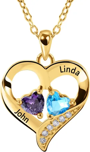 Lam Hub Fong Personalized Name Necklace with Birthstone - Custom Jewelry for Women, Mothers Day Gifts, Mom & Daughter Necklace, Engraved Heart Charm, Mother's Keepsake Gift, Perfect for Wife or Her