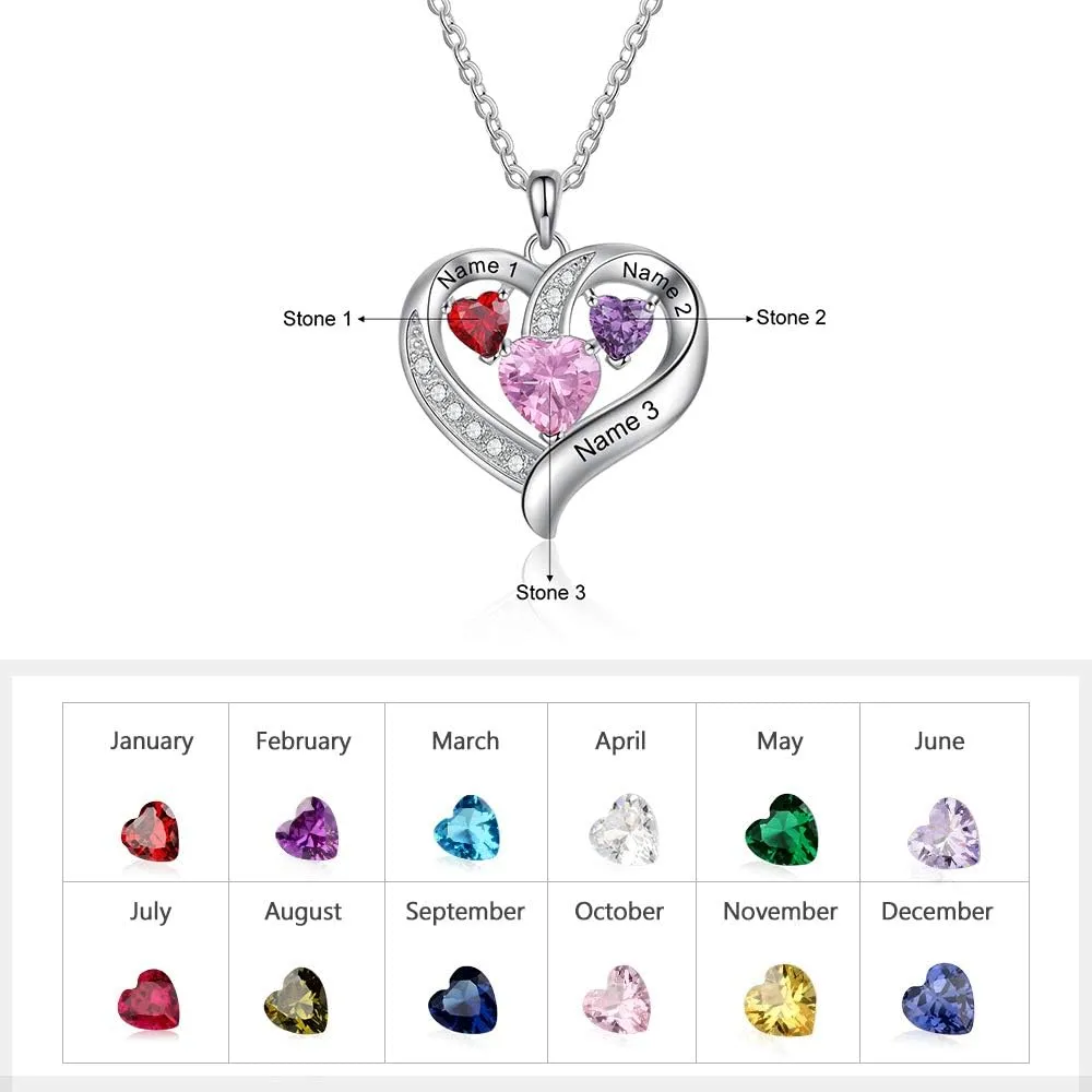 Lam Hub Fong Personalized Name Necklace with Birthstone - Custom Jewelry for Women, Mothers Day Gifts, Mom & Daughter Necklace, Engraved Heart Charm, Mother's Keepsake Gift, Perfect for Wife or Her