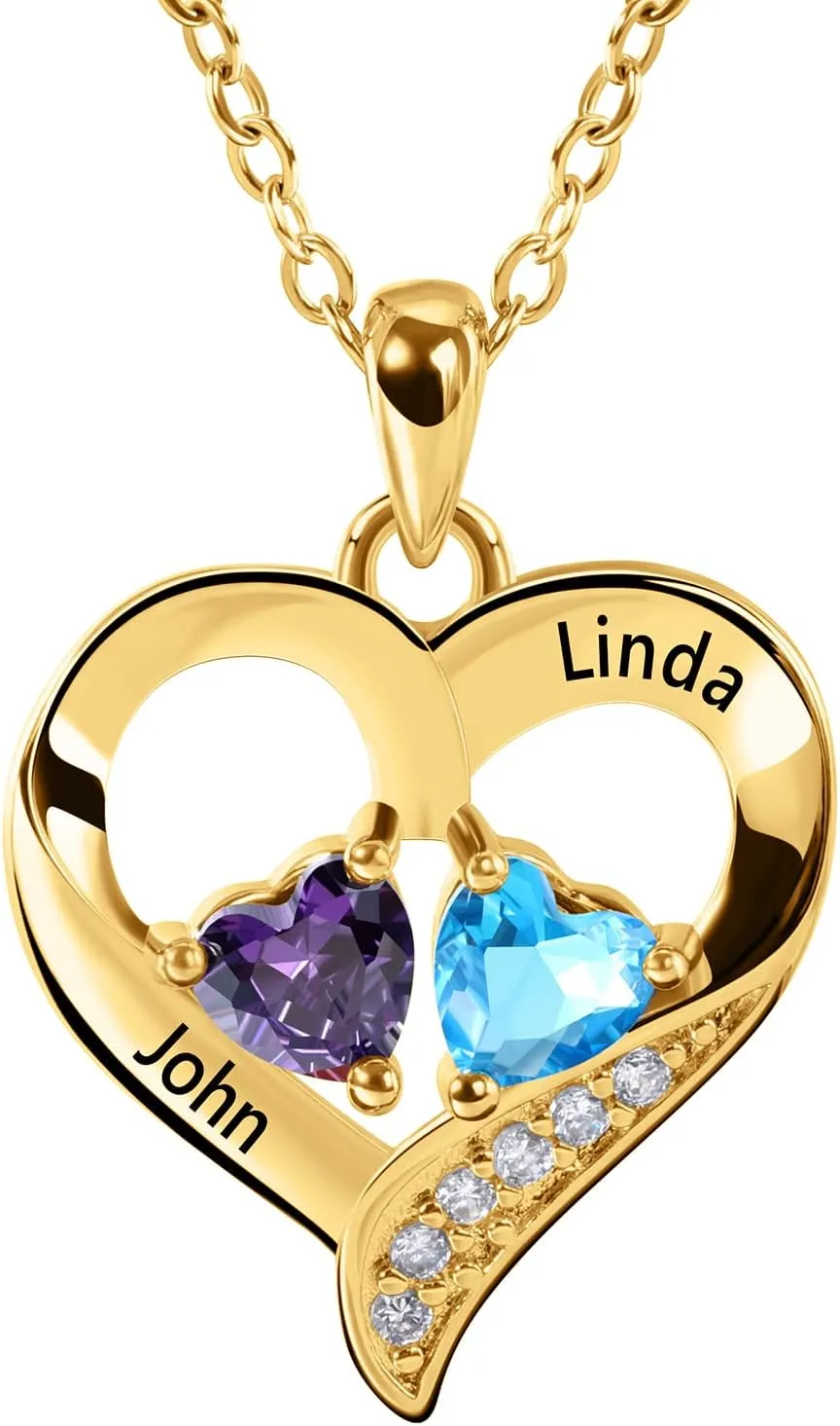 Lam Hub Fong Personalized Name Necklace with Birthstone - Custom Jewelry for Women, Mothers Day Gifts, Mom & Daughter Necklace, Engraved Heart Charm, Mother's Keepsake Gift, Perfect for Wife or Her